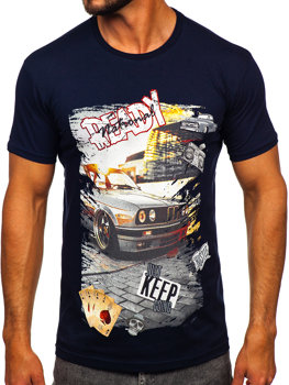 Bolf Herren Baumwoll T-Shirt mit Motiv Dunkelblau  143004