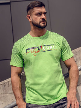 Bolf Herren Baumwoll T-Shirt mit  Motiv Grün-Neon  14710A
