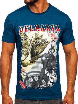Bolf Herren Baumwoll T-Shirt mit Motiv Schwarzblau  143008