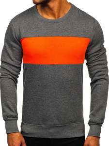 Bolf Herren Sweatshirt ohne Kapuze Schwarzgrau-Orange  2021